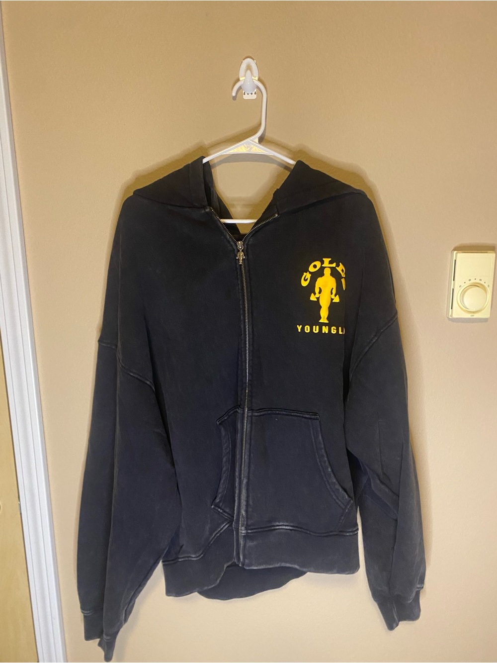 YoungLA Black Full-Zip Hoodie with Subtle Yellow Accent
